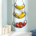 Home Decor 3-Tier Hanging Metal Hooks Round Fruit Basket Large Storage Food Vegetable Basket